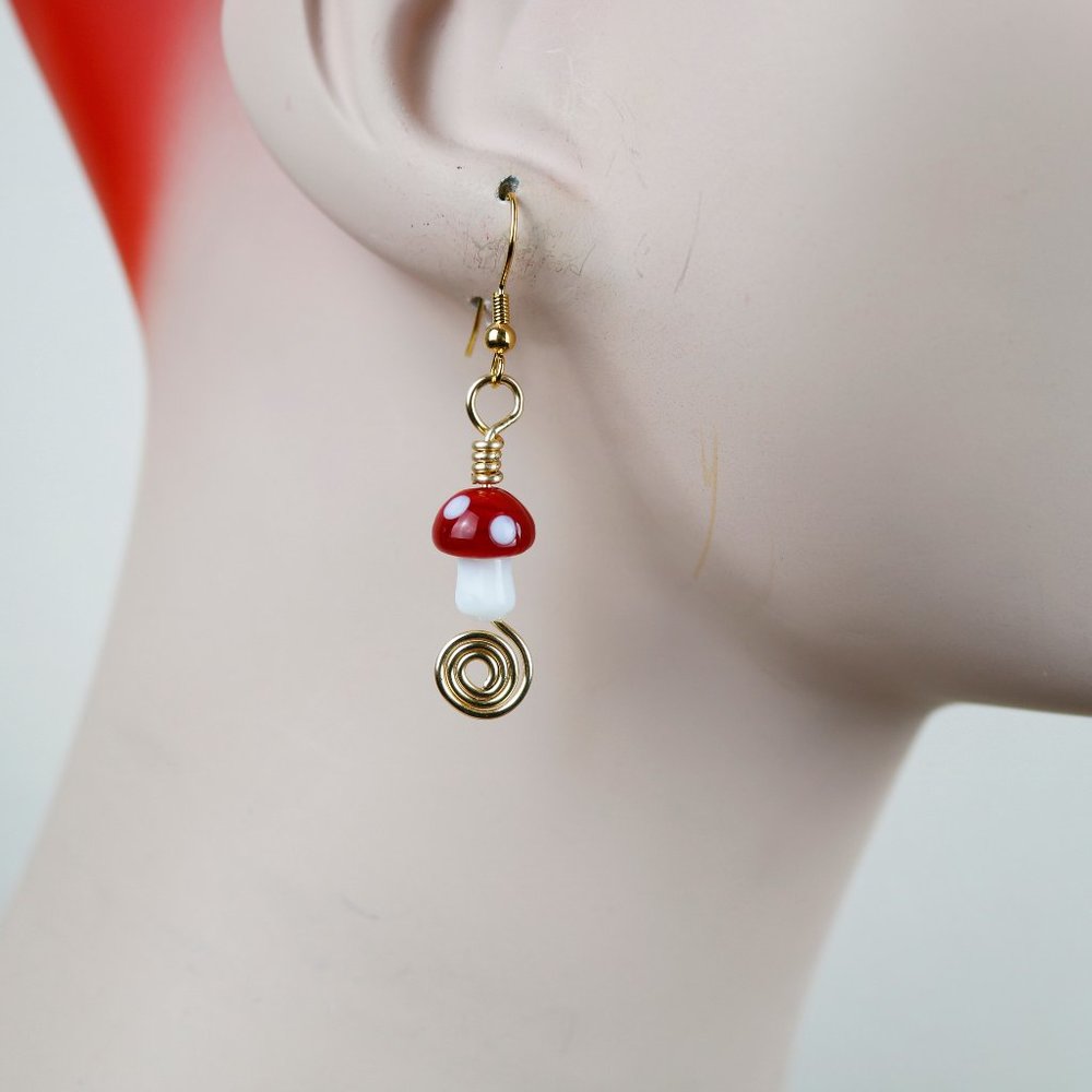 Handmade Fairy Shroom Golden Swirl Dangle Earrings